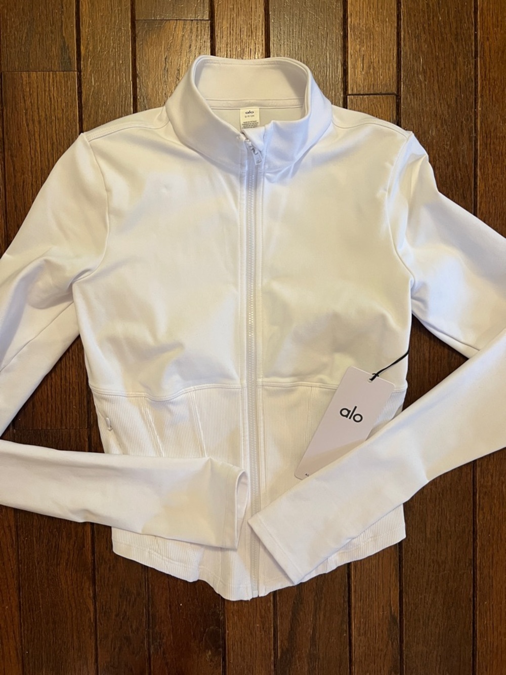 ALO Yoga White Corset Airbrush Full Zip Jacket Size Small NWT